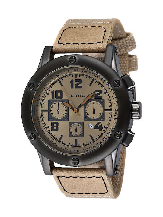 Ferro Men's Watch 51mm Chronograph Battery with Brown Fabric Strap