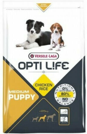 Versele Laga Opti Life Puppy Medium 12.5kg Dry Food Gluten-Free for Medium Breed Puppies with Chicken and Rice