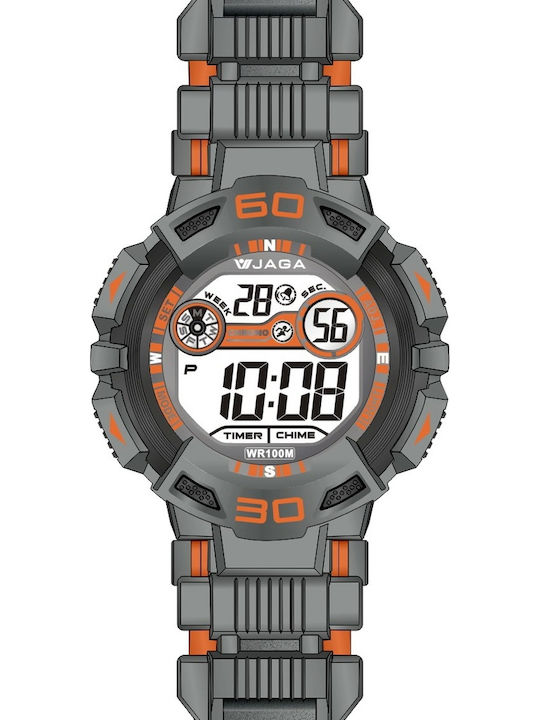 Jaga Digital Herrenuhr Chronograph Batterie mit Orange Kautschukarmband