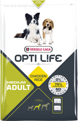 Versele Laga Opti Life Adult Medium 2.5kg Trockenfutter ohne Getreide & Gluten für erwachsene Hunde mittlerer Rassen mit Huhn und Reis