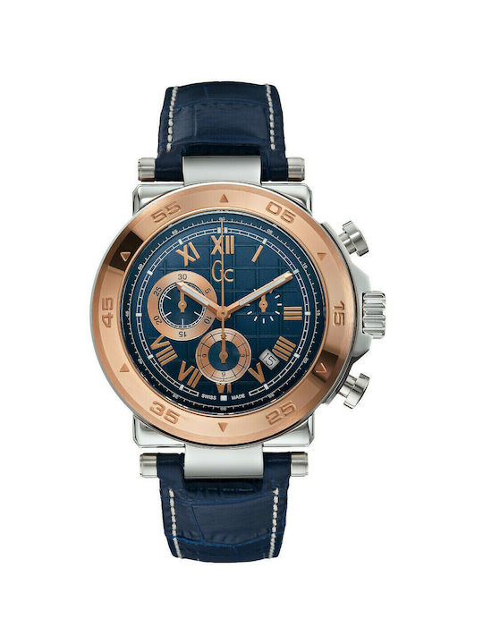 GC Watches Uhr Chronograph Batterie mit Blau Lederarmband