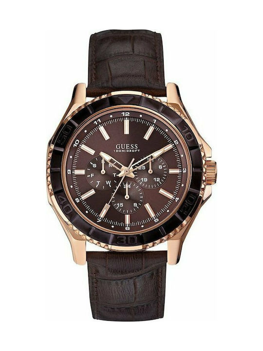 Guess Watch Chronograph Battery with Brown Leather Strap