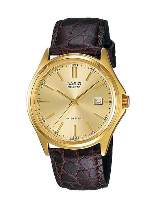 Casio Ανδρικό Ρολόι 38mm Μπαταρίας με Καφέ Δερμ...
