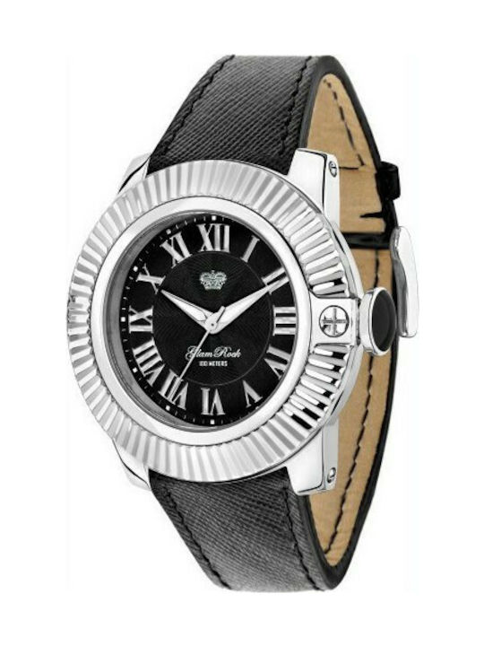 Glam Rock Watch Battery with Black Leather Strap