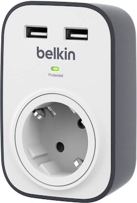 Belkin Μονή Εξωτερική Πρίζα Ρεύματος Ασφαλείας με 2 Θύρες USB Λευκή