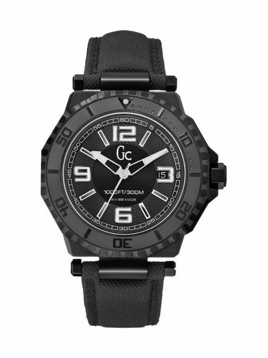 GC Watches Ανδρικό Ρολόι 44.5mm Μπαταρίας με Μαύρο Δερμάτινο Λουράκι