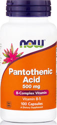 Now Foods Pantothenic Acid Витамин за Енергия, Подсилване на имунната система, Косата, Кожата & Ноктите 500мг 100 капси