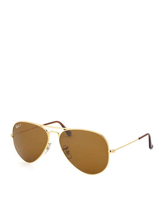 Ray Ban Aviator Unisex Sunglasses with Gold Metal Frame and Brown Polarized Lens RB3025 001/57