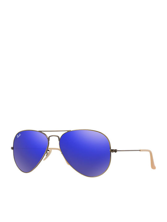 Ray Ban Aviator Unisex Sunglasses with Gold Metal Frame and Blue Mirror Lens RB3025 167/68