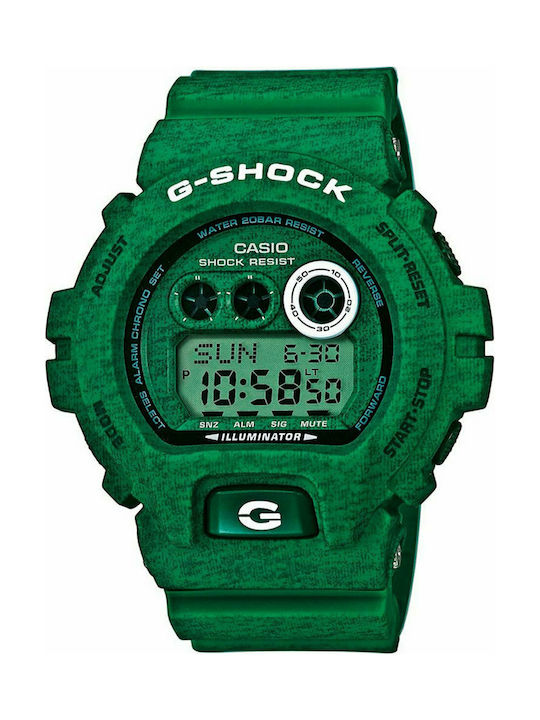 Casio G-Shock Digital Watch Chronograph Battery with Green Rubber Strap