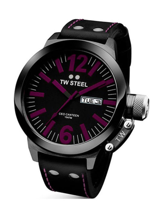 TW Steel Herrenuhr 45mm Batterie mit Schwarz Lederarmband