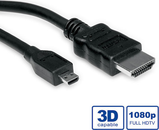 Roline HDMI 1.4 Високоскоростен 1080p 120Hz Кабел HDMI мъжки - микро HDMI мъжки 2м Черен