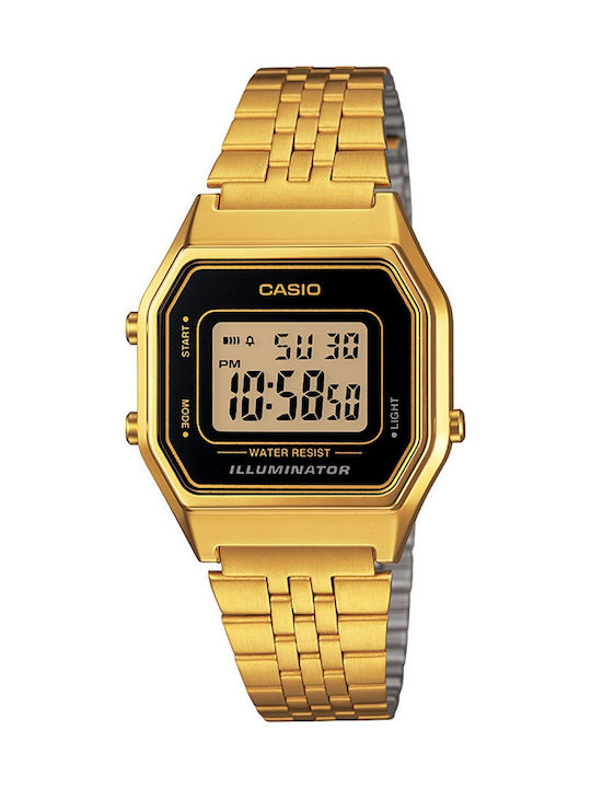 Casio Digital Womens Watch Battery with Gold Metal Bracelet
