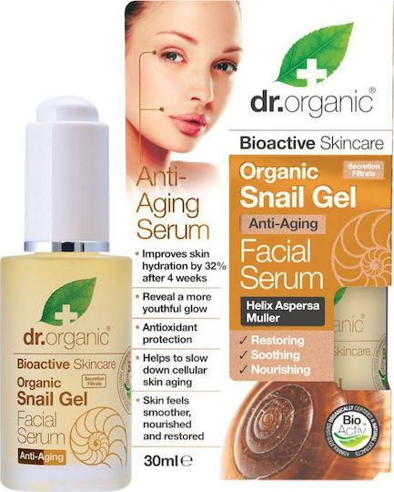Dr.Organic Feuchtigkeitsspendend & Anti-Aging Serum Gesicht mit Schneckensekret & Vitamin E für Strahlkraft & Straffung 30ml