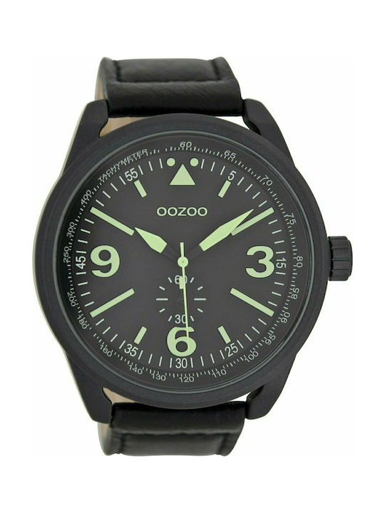 Oozoo Watch Battery with Black Leather Strap