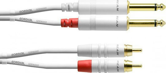 Cordial CFU 0.9 PC-SNOW Кабел 2x 6,3 мм мъжки - 2x RCA мъжки 0.9м Бял (CFU 0.9 PC-SNOW)