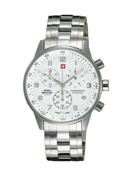 Swiss Military by Chrono Часовник Хронограф Батерия с сребърен Метална Гривна SM34012.02