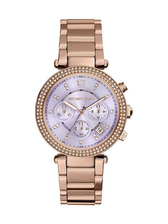 Michael Kors Parker Crystals Watch Chronograph with Pink Gold Metal Bracelet