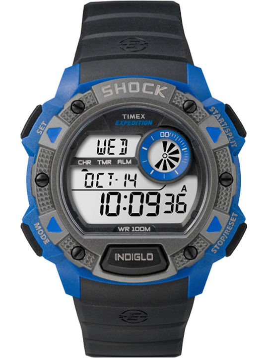 Timex Ψηφιακό Ανδρικό Ρολόι 45mm Χρονογράφος Μπαταρίας με Μαύρο Καουτσούκ Λουράκι