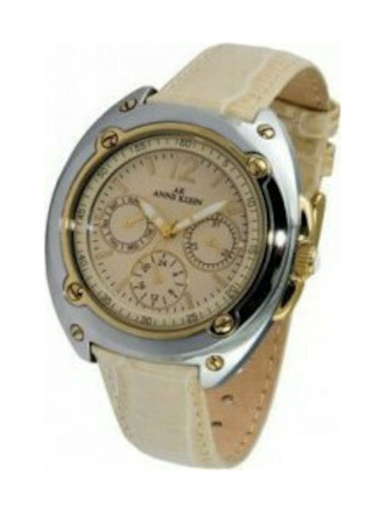 Anne Klein Uhr Chronograph mit Beige Lederarmband