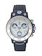Herrenuhr 41mm Chronograph Batterie mit Blau Kautschukarmband