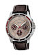 Casio Herrenuhr 43.5mm Chronograph Batterie mit Braun Lederarmband