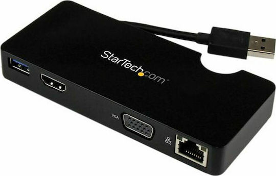 StarTech USB-A Docking Station με DisplayPort Ethernet Μαύρο (USB3SMDOCKHV)