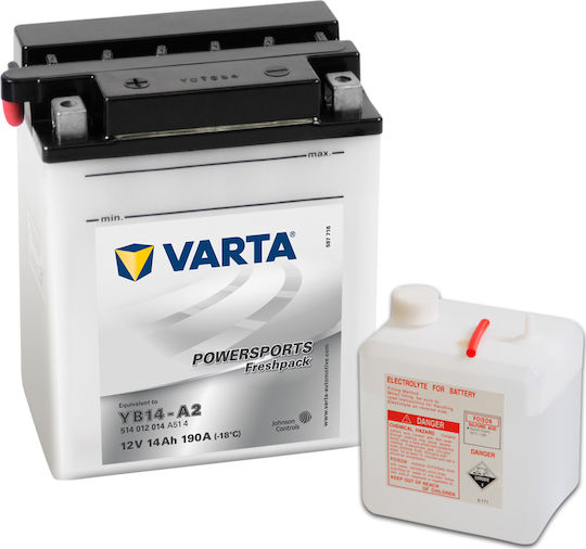 Varta Powersports Freshpack Motorradbatterie YB14-A2 190A mit Kapazität 14Ah