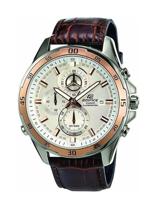 Casio Ανδρικό Ρολόι 48mm Χρονογράφος Μπαταρίας με Καφέ Δερμάτινο Λουράκι