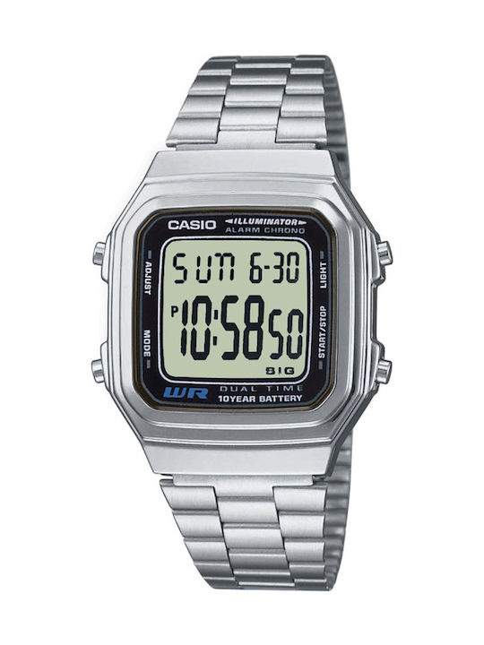 Casio Vintage Ψηφιακό Ρολόι Μπαταρίας με Ασημί Μεταλλικό Μπρασελέ