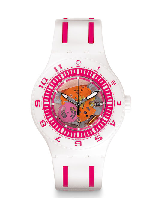 Swatch Uhr mit Weiß Kautschukarmband SUUW101