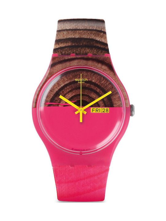 Swatch Watch with Beige Rubber Strap SUOP703