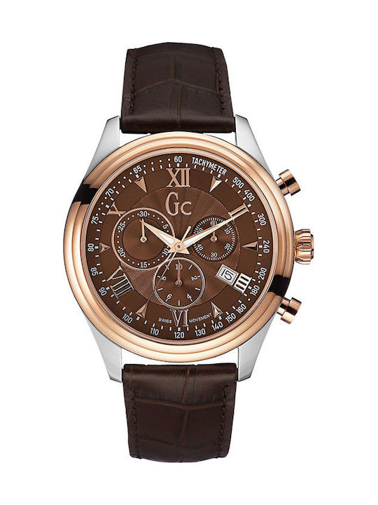 GC Watches Uhr Chronograph Batterie mit Braun Lederarmband Y04003G4
