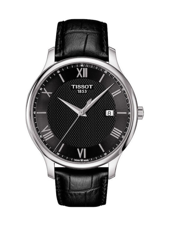 Tissot Tradition Ρολόι Μπαταρίας με Δερμάτινο Λουράκι σε Μαύρο χρώμα