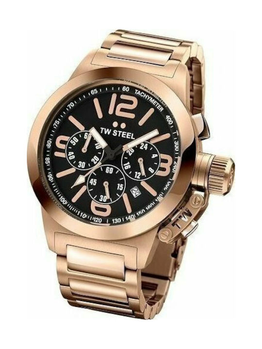 TW Steel Watch Chronograph Battery with Pink Gold Metal Bracelet TW307