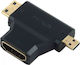 Powertech Μετατροπέας micro HDMI / mini HDMI male σε HDMI female 1τμχ ADA-H004