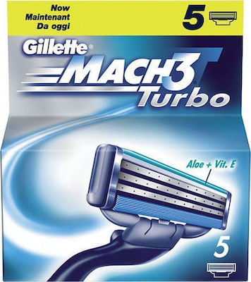 Gillette Mach3 Turbo Replacement Heads with 3 Blades & Lubricating Tape 5pcs