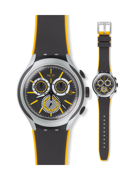 Swatch Uhr Chronograph mit Schwarz Kautschukarmband YYS4008