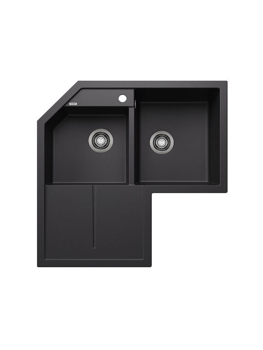 Blanco Metra 9 E 525938 Drop-In Spüle Ecke Links aus Verbundgranulat B83xT83cm Black