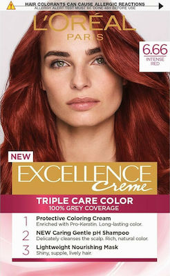 L'Oreal Paris Excellence Creme Triple Care Color Set Hair Dye 6.66 Intense Red 48ml