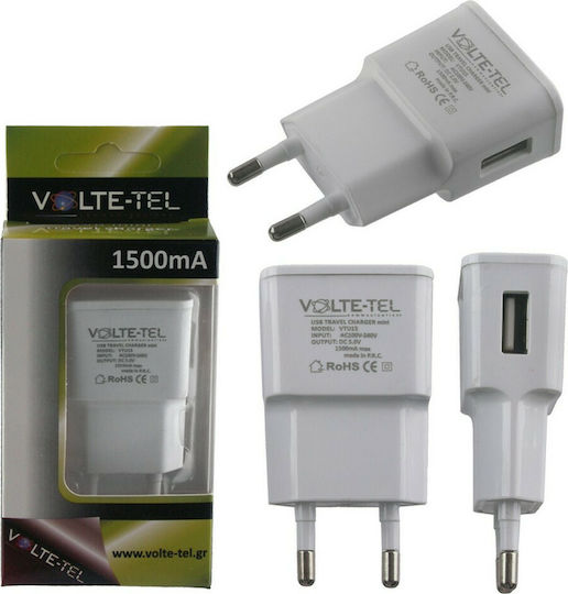Volte-Tel Зарядно Устройство Без Кабел с USB-A Изходен Порт Бял USB Travel Charger VTU15