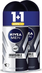 Nivea Men Invisible for Black & White Αποσμητικό 48h σε Roll-On 2x50ml