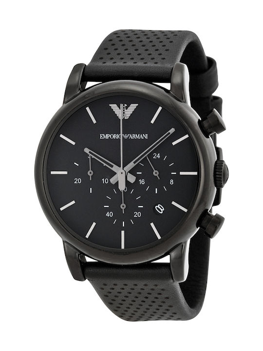 Emporio Armani Ανδρικό Ρολόι 41mm Χρονογράφος Μπαταρίας με Μαύρο Δερμάτινο Λουράκι
