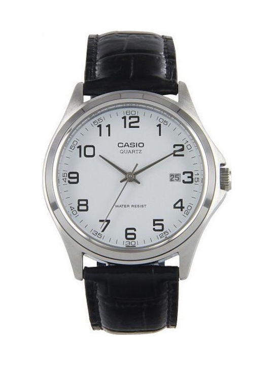 Casio Ανδρικό Ρολόι 38mm Μπαταρίας με Μαύρο Δερμάτινο Λουράκι