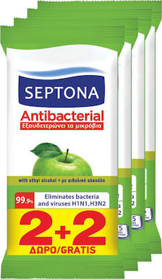 Septona Antibacterial Desinfektionsmittel für Hände 4x15Stück Apfel