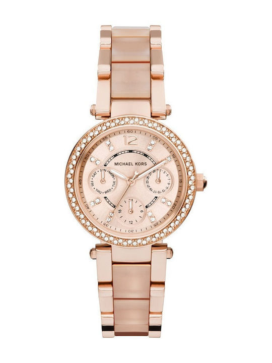 Michael Kors Parker Damen Uhr Chronograph mit Rose Gold Metallarmband
