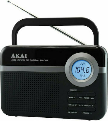 Akai PR006A-471U Retro Portable Radio Electric / Battery with USB Black