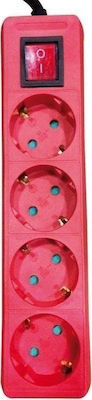 Eurolamp Steckdosenleiste 4 Steckdosen mit Schalter und Kabel 2m Rot
