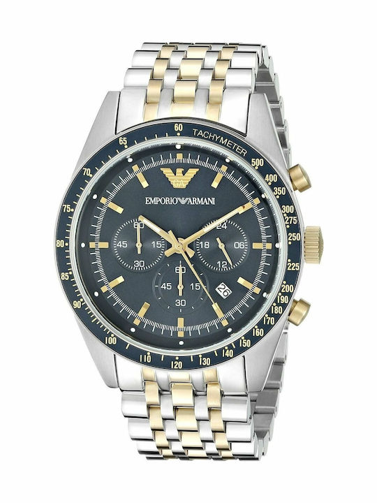 Emporio Armani Sport Мъжки Часовник 46mm Хронограф На Батерия със Сребърна Метална Гривна