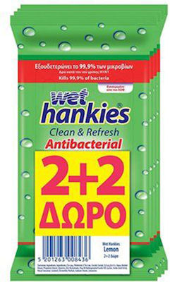 ΜΕΓΑ Wet Hankies Clean & Refresh Antibacterial Dezinfectante Servetele Pentru mâini 4x15buc Lămâie